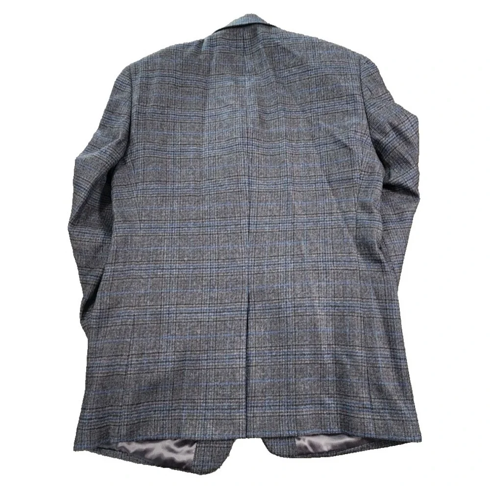 Lauren Ralph Lauren Mens 39R Wool Blazer Grey Blue‎ Plaid 2 Button Sport Coat